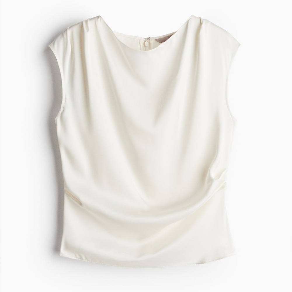 H&M Cream Sleeveless Drape-Front Blouse